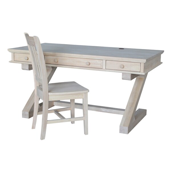International Concepts Executive Desk, with Zosiac Base 32 in D X 32 H, 30 W X Hardwood, Unfinished K-OF64T-64Z-C10 - main